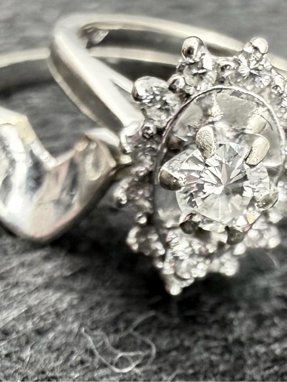 Mid-Century Style Diamond Cluster Bridal Set - 14K White Gold - Size 5
